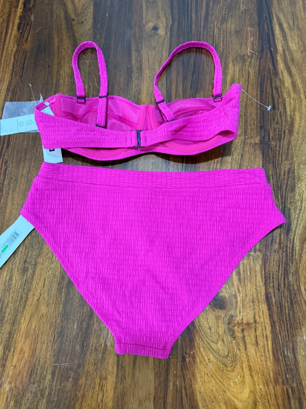 NWT DKNY Hot Pink Textured Underwire High-Waist Bikini Set Sz L | Pinup | Resort - Picture 2 of 8